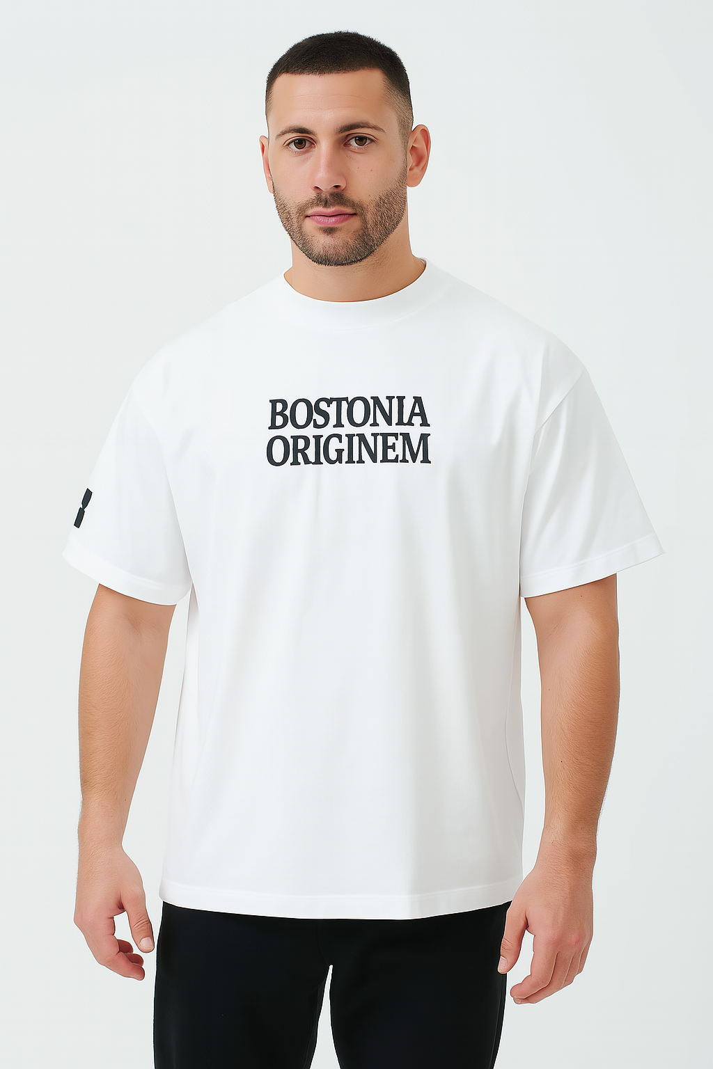 Organic Oversized High Neck "Bostonia Originem" T-shirt | White.