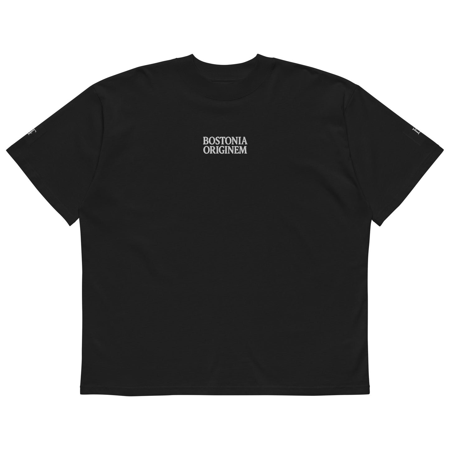 Organic Oversized High Neck "Bostonia Originem" T-shirt | Black.
