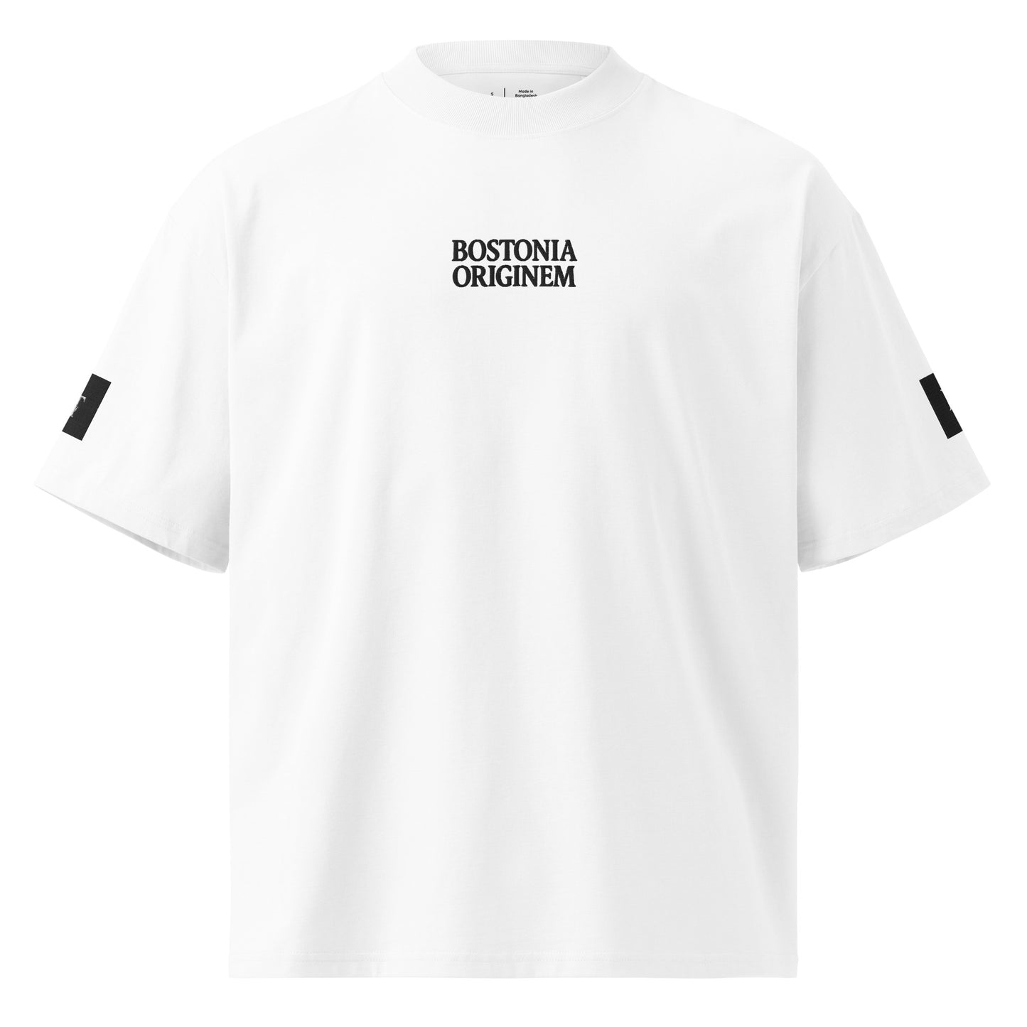 Organic Oversized High Neck "Bostonia Originem" T-shirt | White.