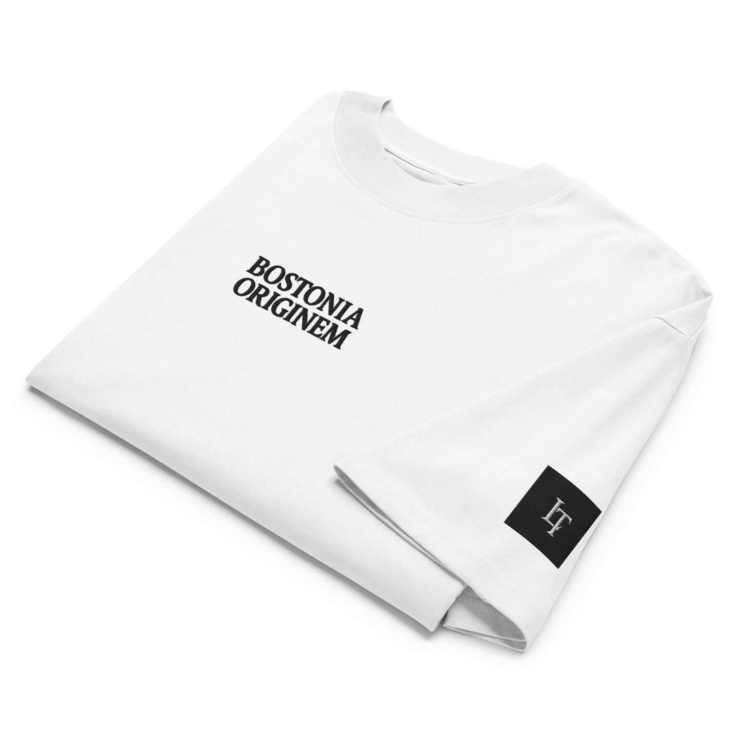 Organic Oversized High Neck "Bostonia Originem" T-shirt | White.