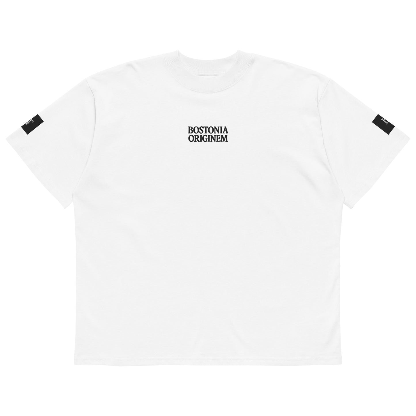 Organic Oversized High Neck "Bostonia Originem" T-shirt | White.