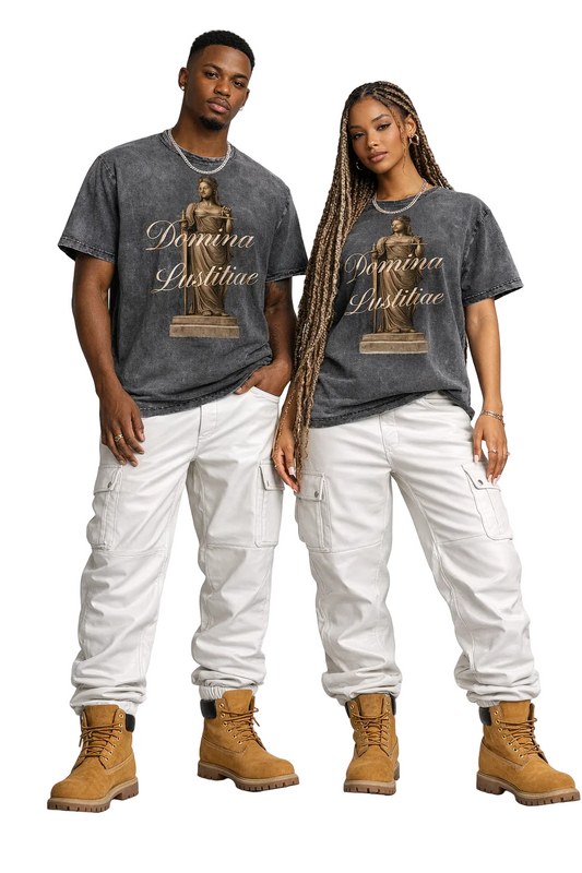 Domina Lustitiae Denim T-Shirt | Utrique Aptus