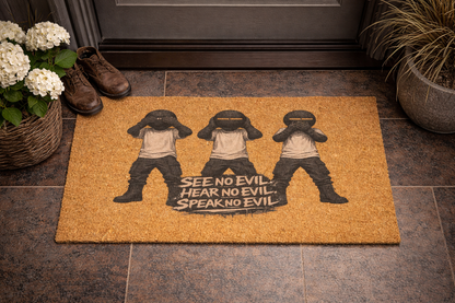 See/Speak/Hear No Evil Coir Doormat