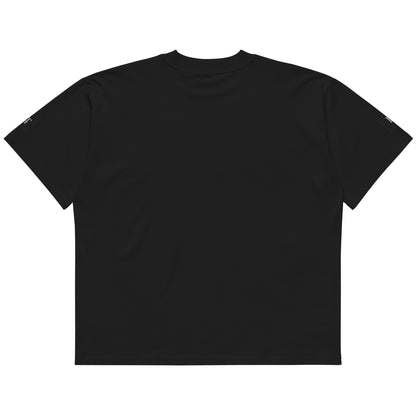 Organic Oversized High Neck "Bostonia Originem" T-shirt | Black.