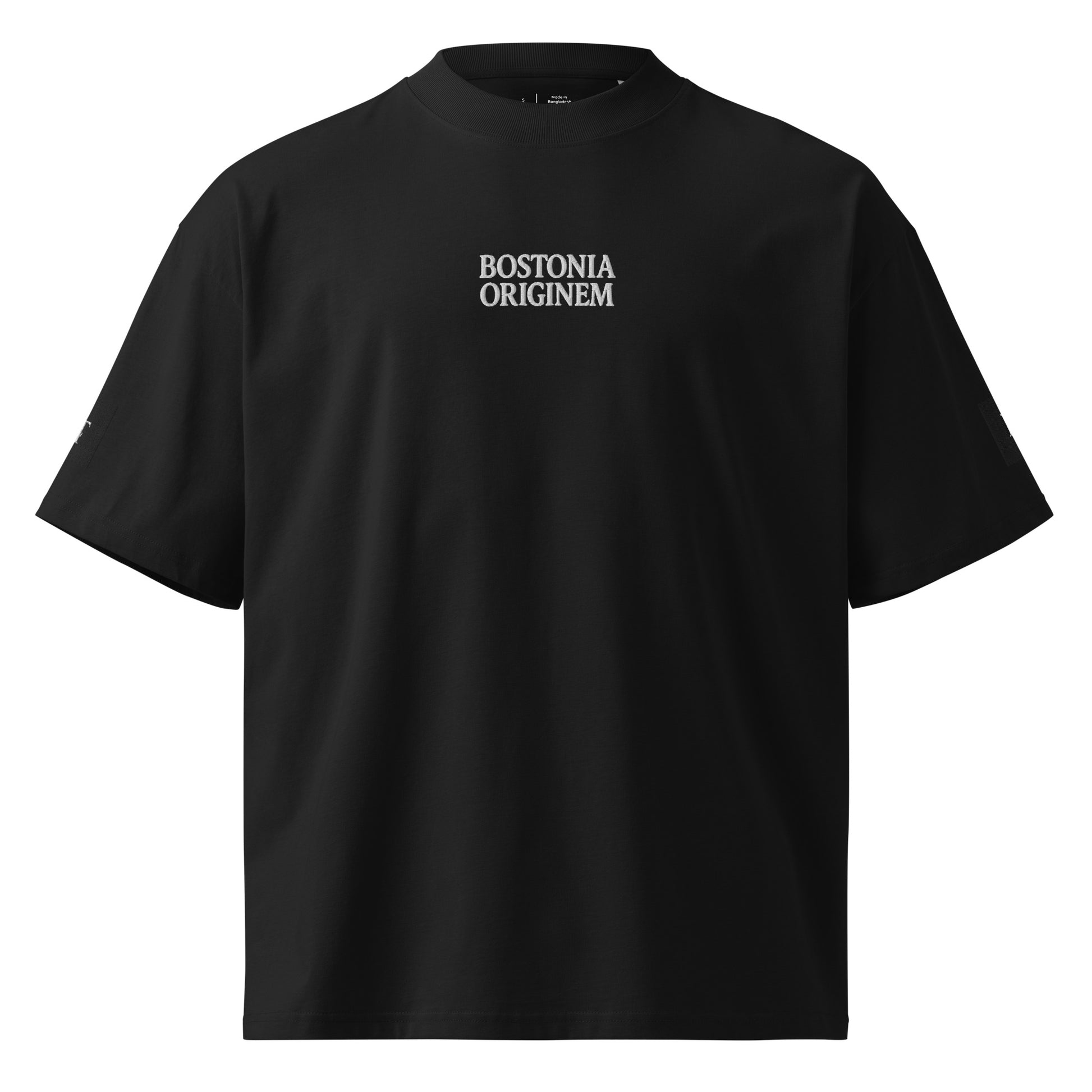 Organic Oversized High Neck "Bostonia Originem" T-shirt | Black.