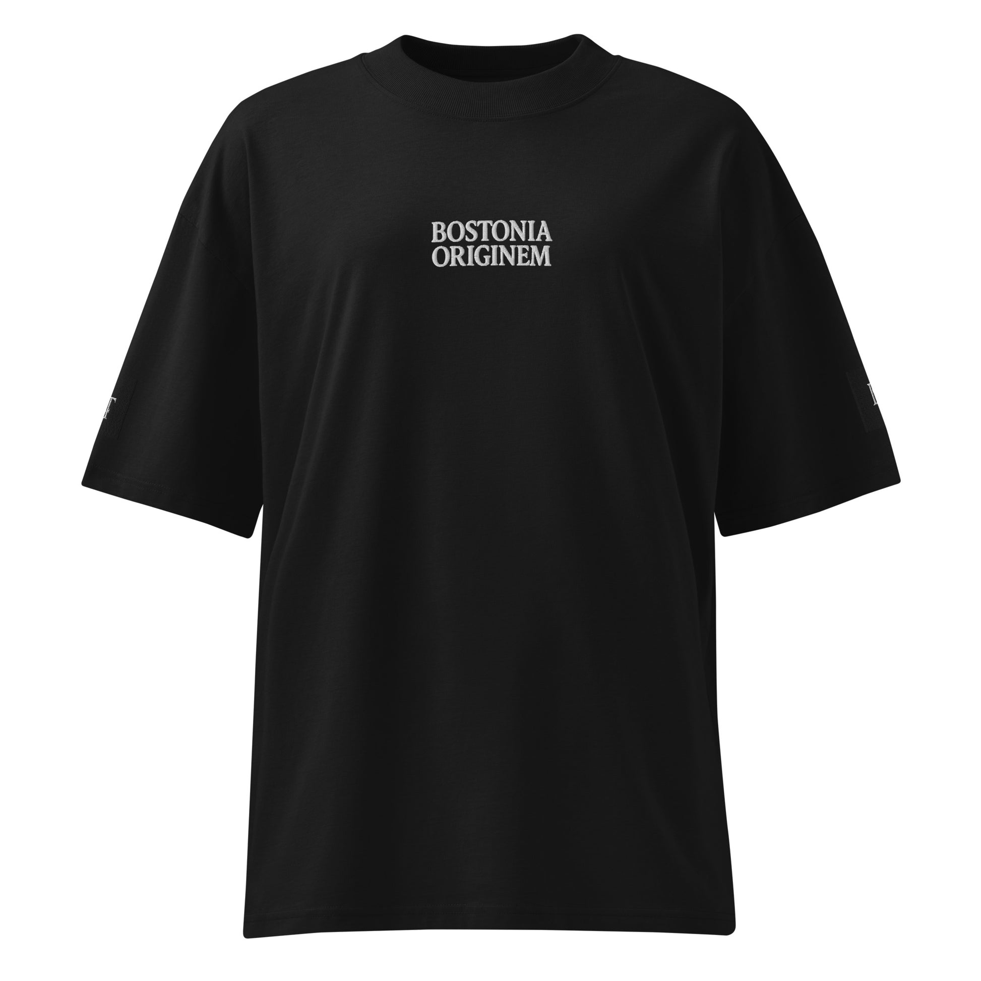 Organic Oversized High Neck "Bostonia Originem" T-shirt | Black.