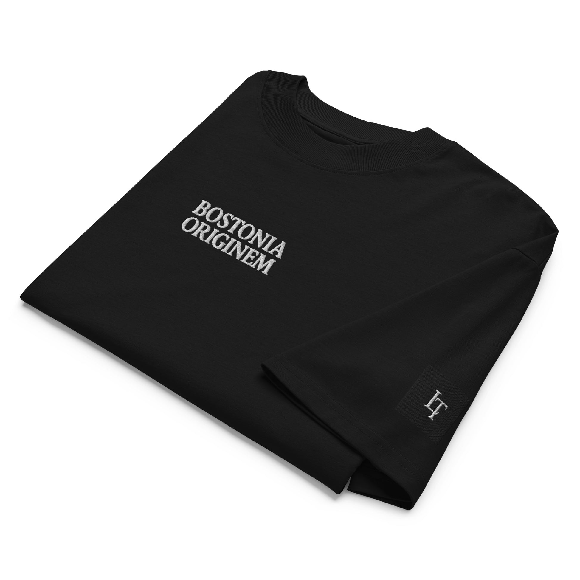 Organic Oversized High Neck "Bostonia Originem" T-shirt | Black.