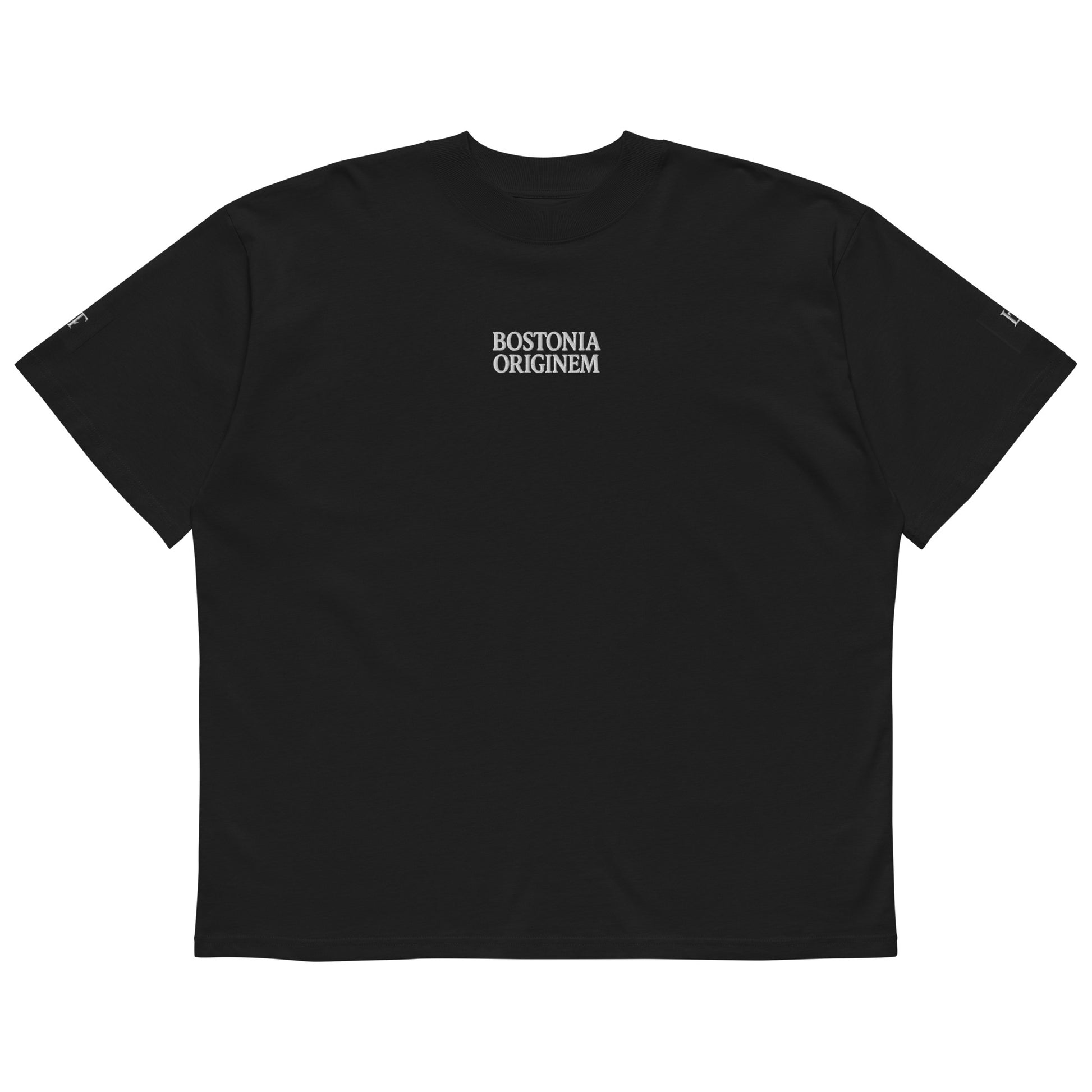 Organic Oversized High Neck "Bostonia Originem" T-shirt | Black.