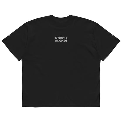 Organic Oversized High Neck "Bostonia Originem" T-shirt | Black.