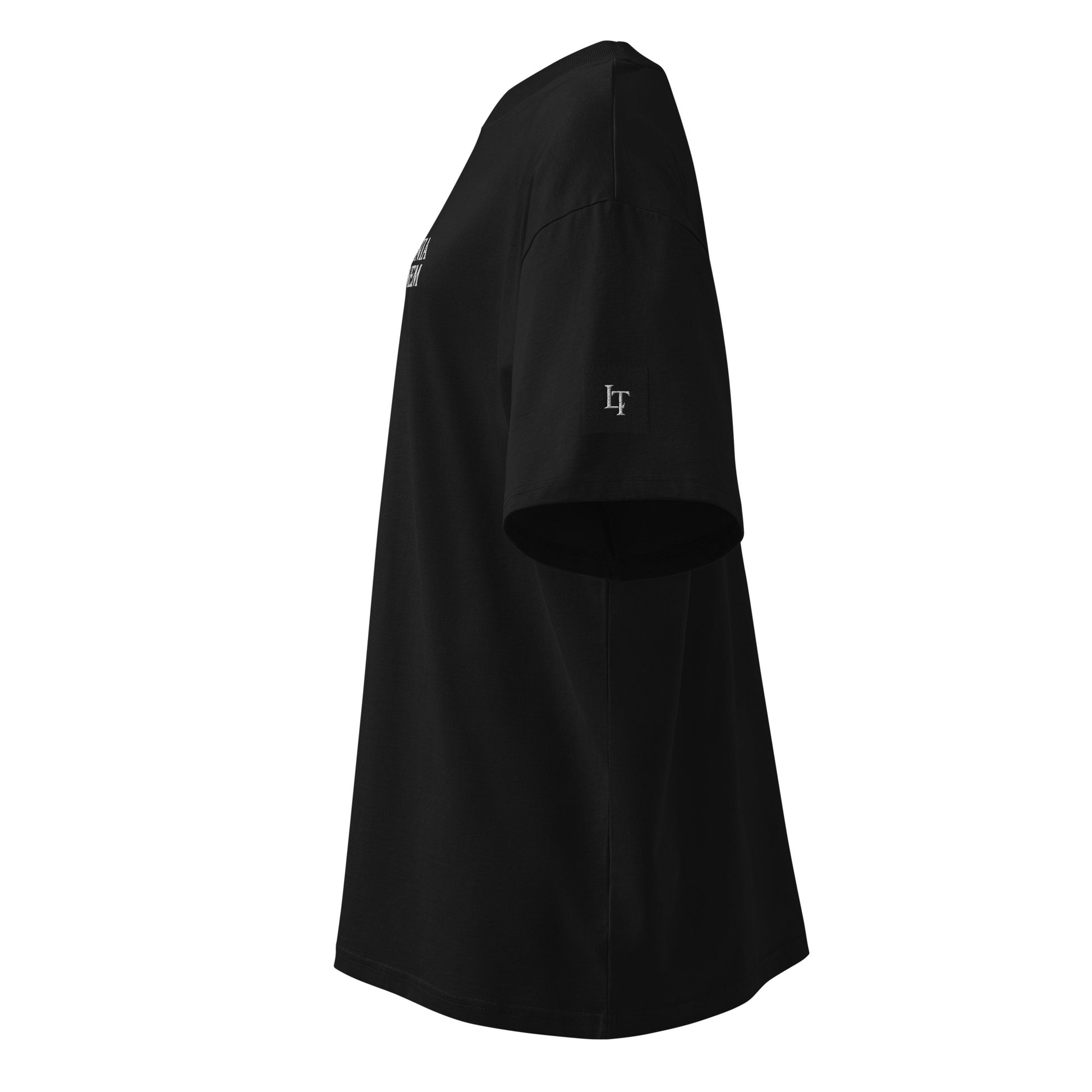 Organic Oversized High Neck "Bostonia Originem" T-shirt | Black.