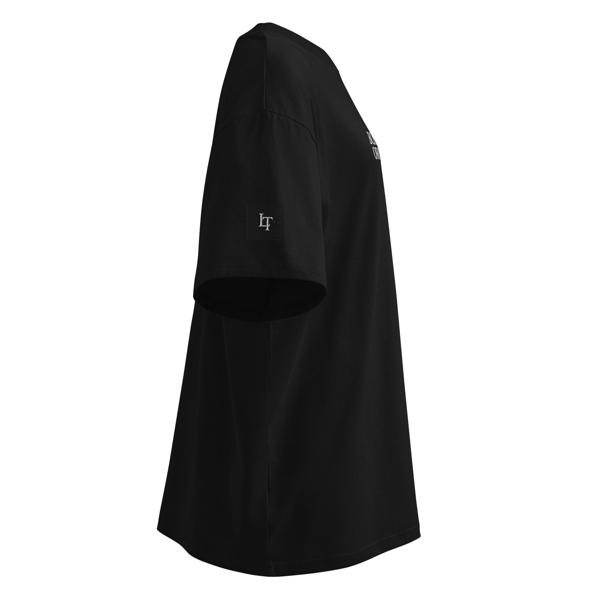 Organic Oversized High Neck "Bostonia Originem" T-shirt | Black.