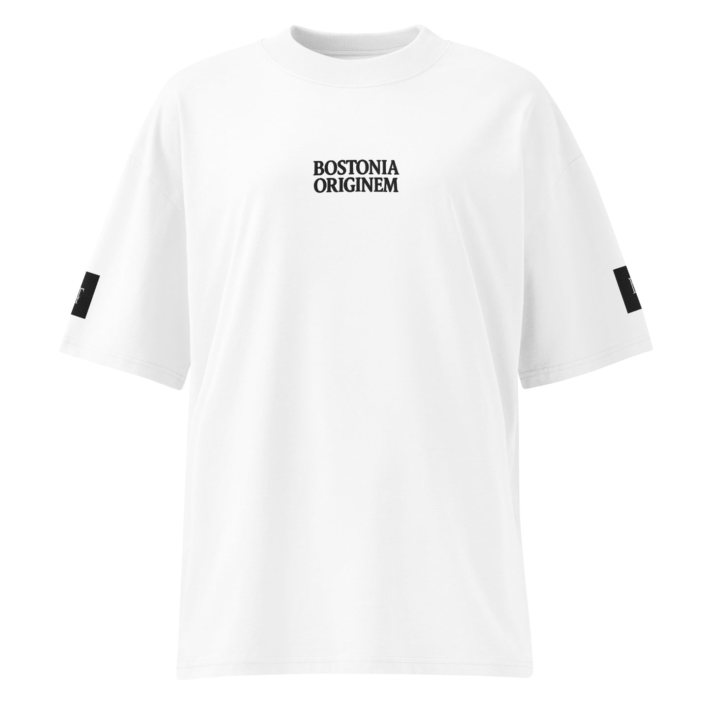 Organic Oversized High Neck "Bostonia Originem" T-shirt | White.